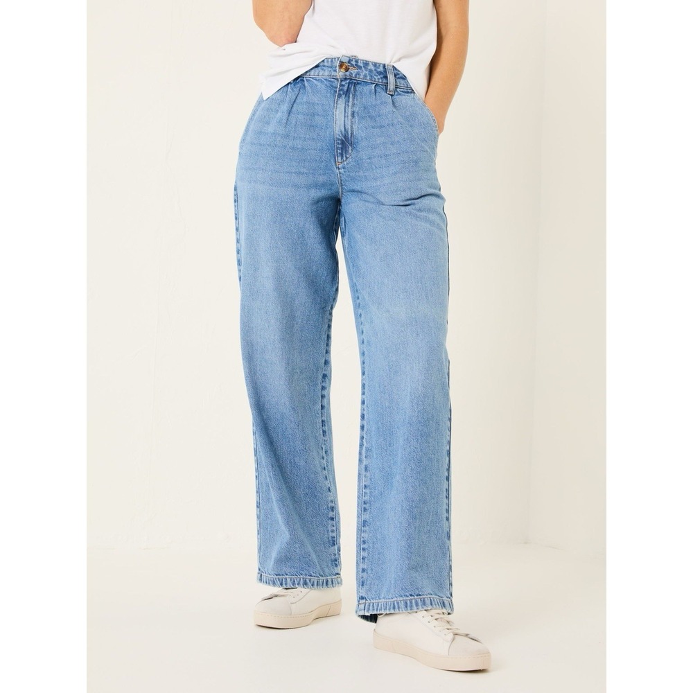 FatFace Ginger Wide‎ Leg Jeans - Vintage Blue High Waist Rigid Denim - US 4R